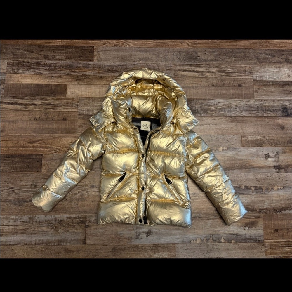 EUC SAM. Gold Metallic Quilted Puffer Girl 10